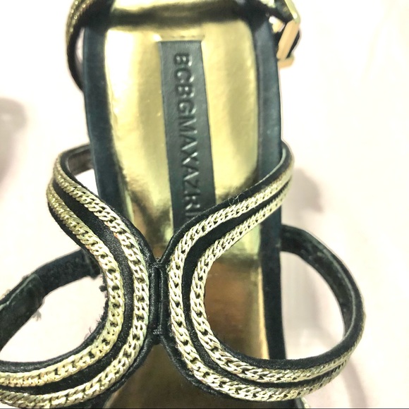 BCBG MaxAzaria Stiletto Strap High Heels  Black/Gold Size 9M - Picture 3 of 10